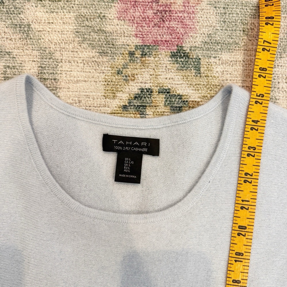 Tahari Cashmere Sweater L Blue French Girl Parisian Quiet Luxury Soft Capsule - Picture 6 of 7